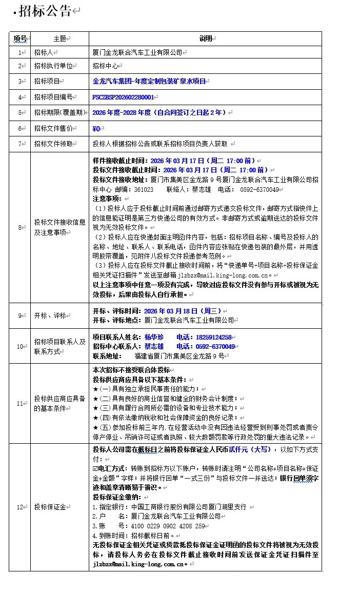 公开招标招标布告-hahabet汽车集团-年度定制包装矿泉水项目-2026.03.06